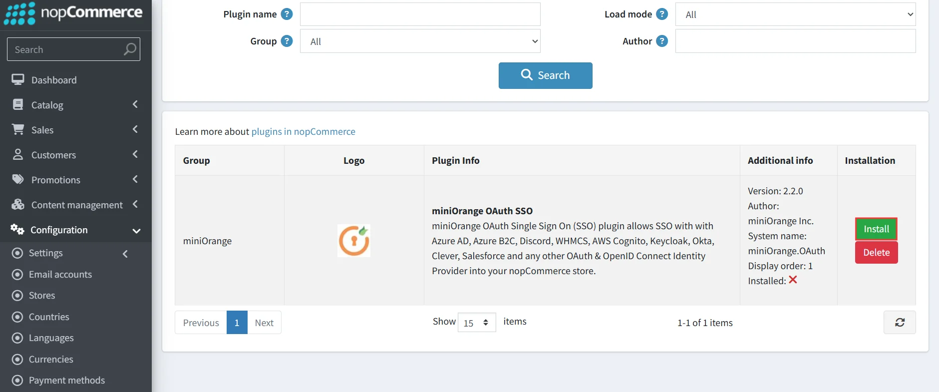 nopCommerce - Install Plugin