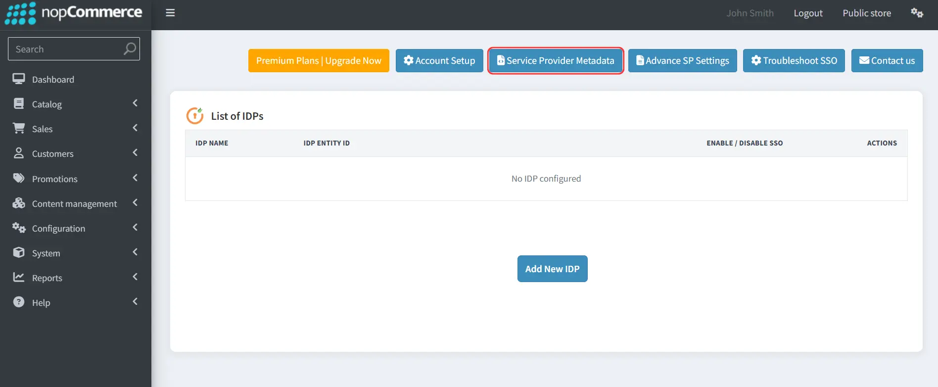 nopCommerce - Service Provider Metadata Button