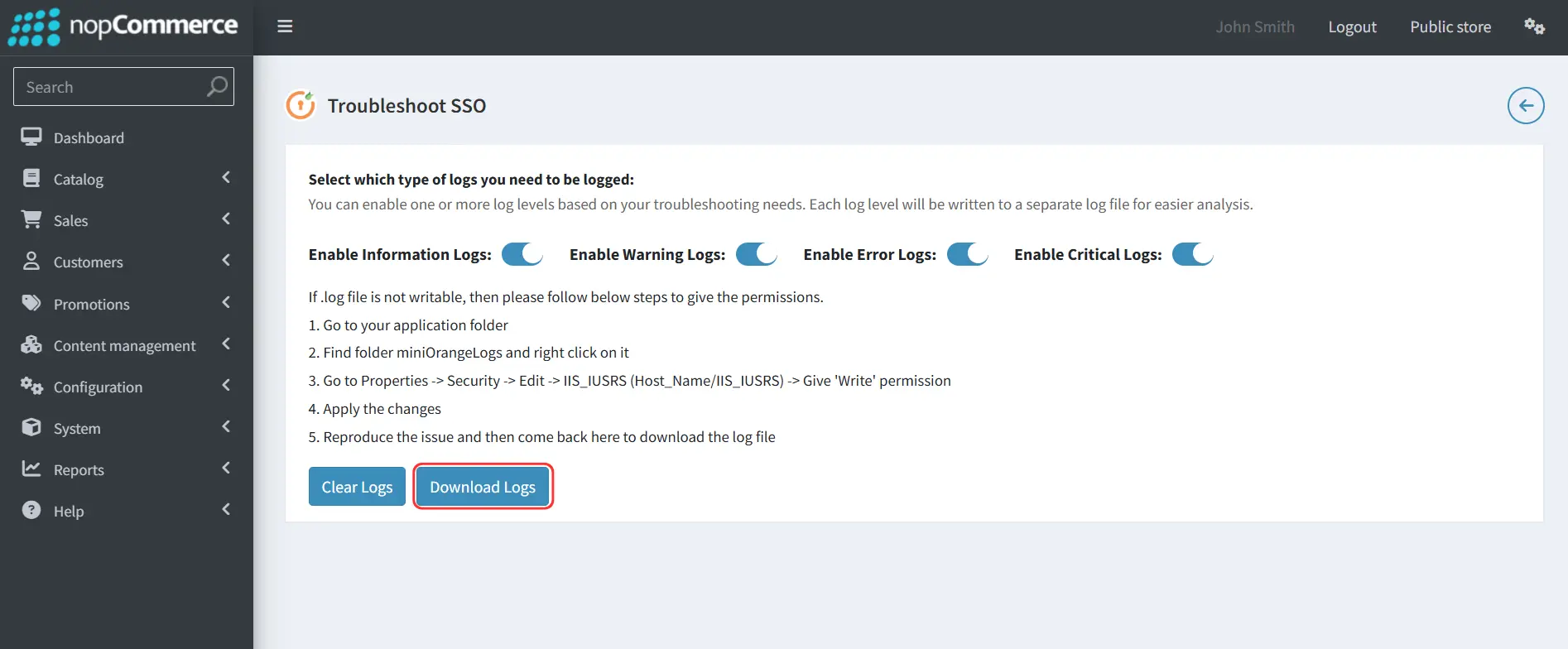 nopCommerce - Download Logs