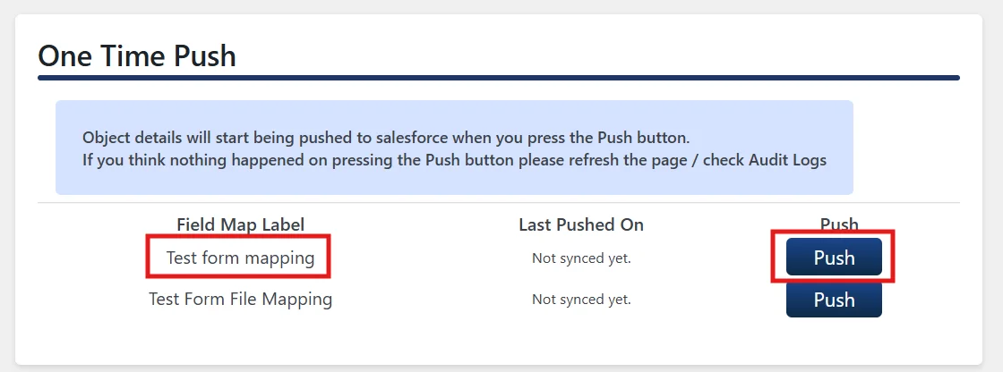 Configure Salesforce Sync with WordPress - One Time Push