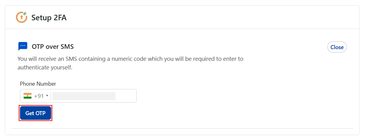 configure OTP over SMS - Get OTP