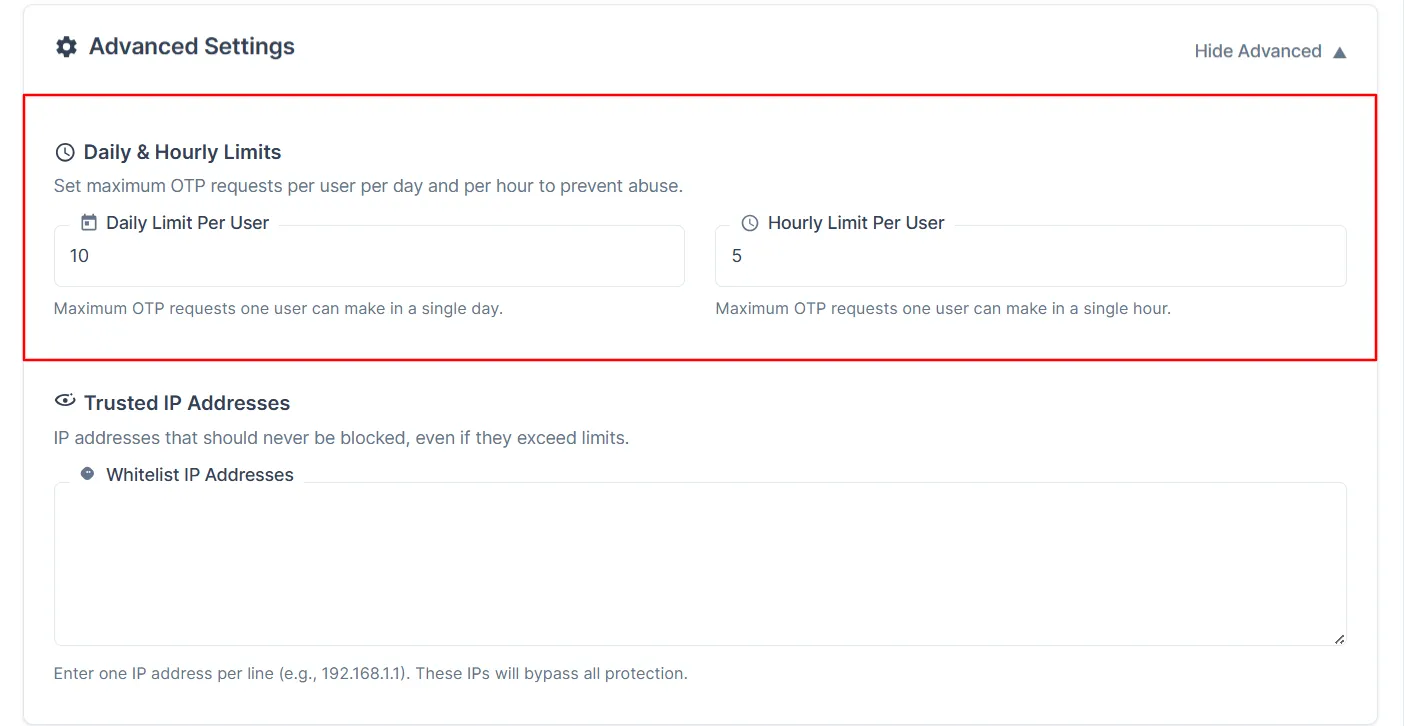Prevent OTP Spam - Fill Daily & hourly limit