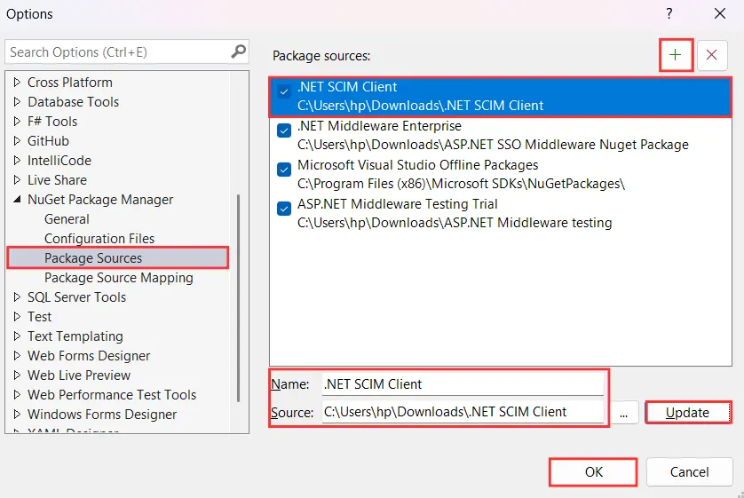 Package Sources Window