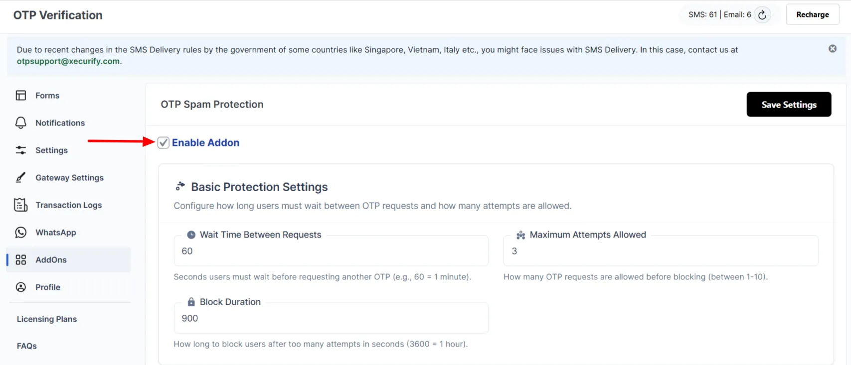 OTP Abuse Prevention - Enable OTP Abuse Prevention