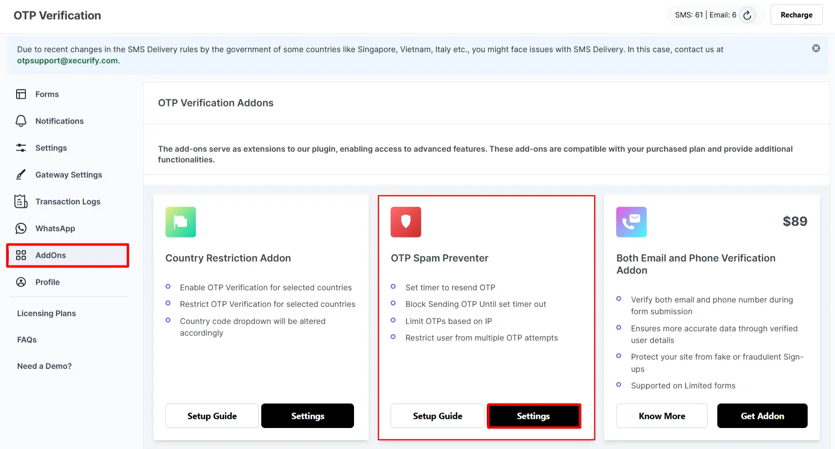 OTP Spam Preventer Setup Guide - Select OTP Spam Preventer Addon