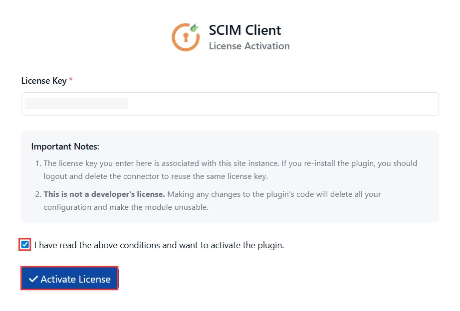 ASP.NET SCIM Client - Activate License Button