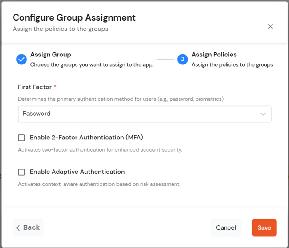 Configure miniOrange as IDP - Assign Policies step 2