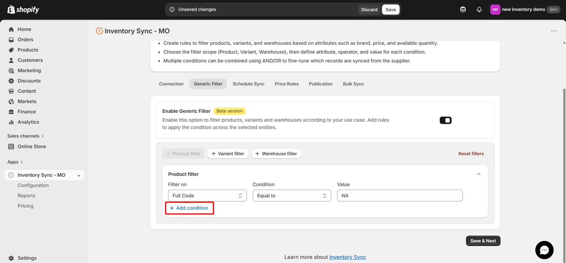 Shopify Amrod Integration - Product Filter