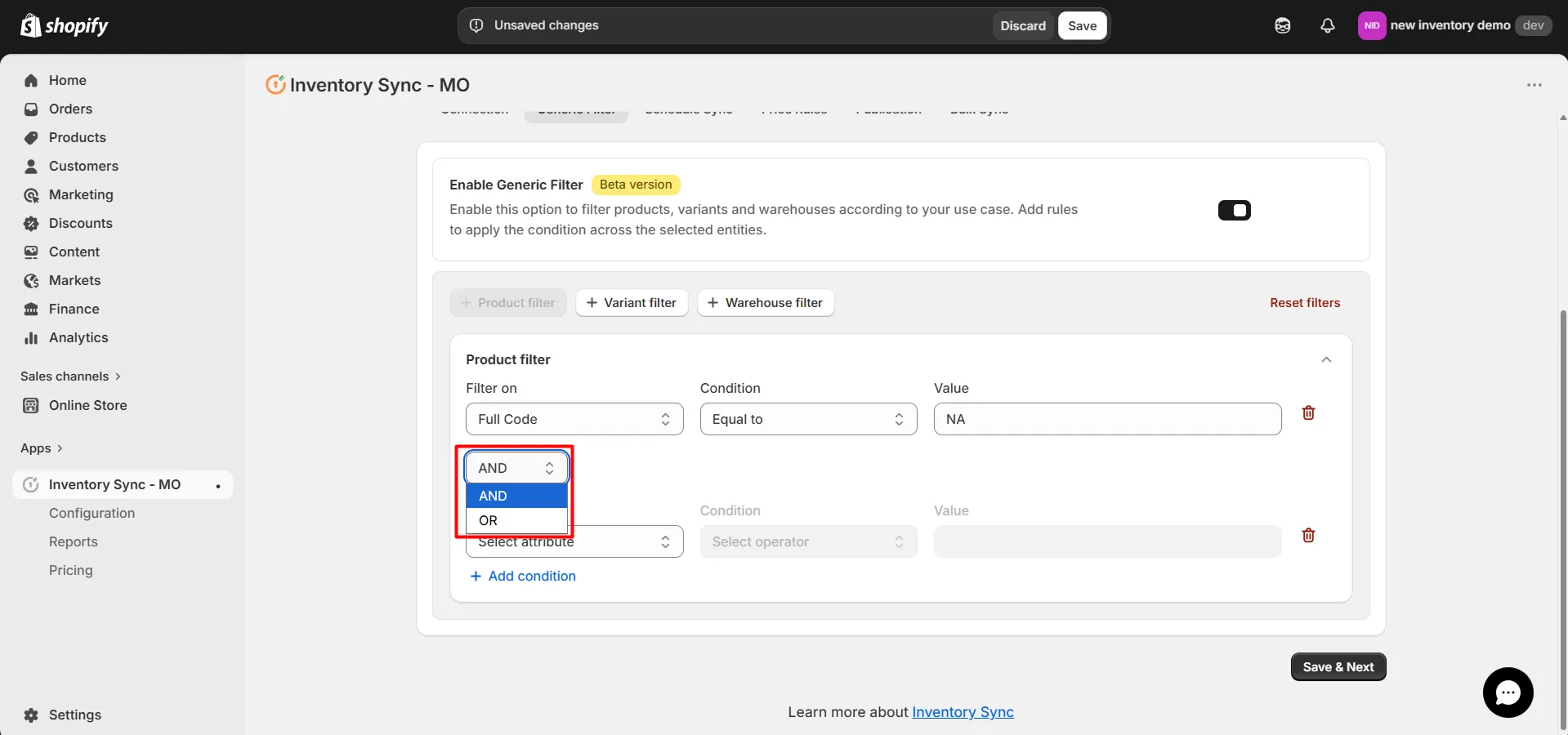 Shopify Amrod Integration - Product Filter Booleans