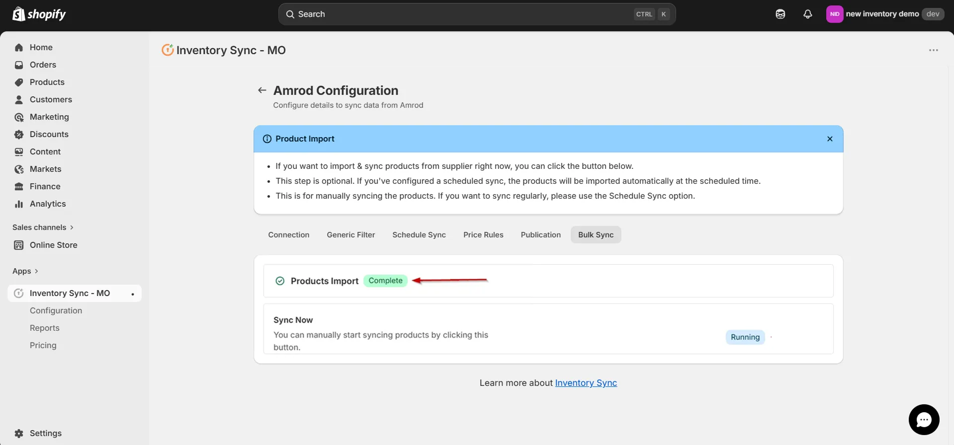 Connect Amrod to Shopify using Inventory Sync - Import product completed