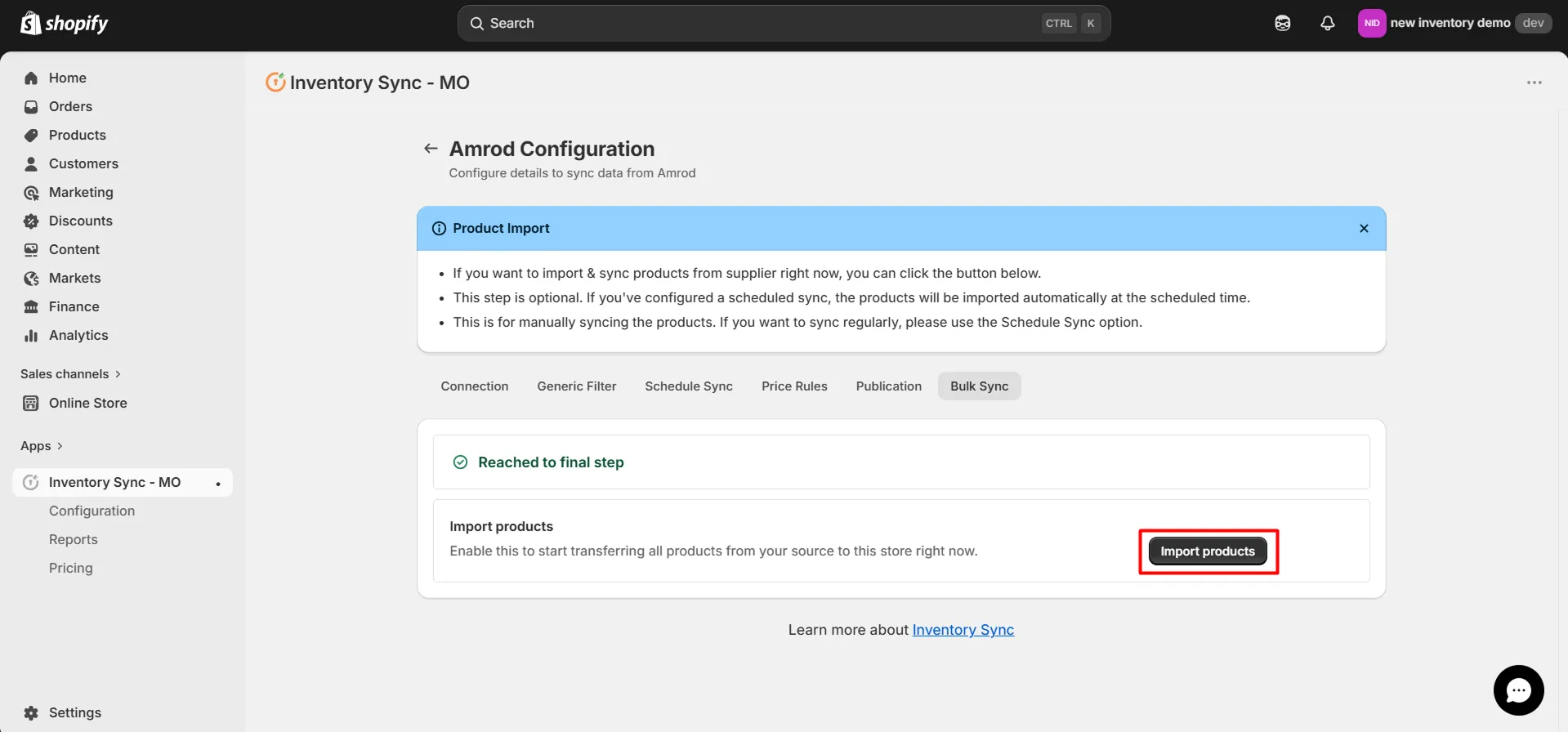 Connect Amrod to Shopify using Inventory Sync - Manual sync update product