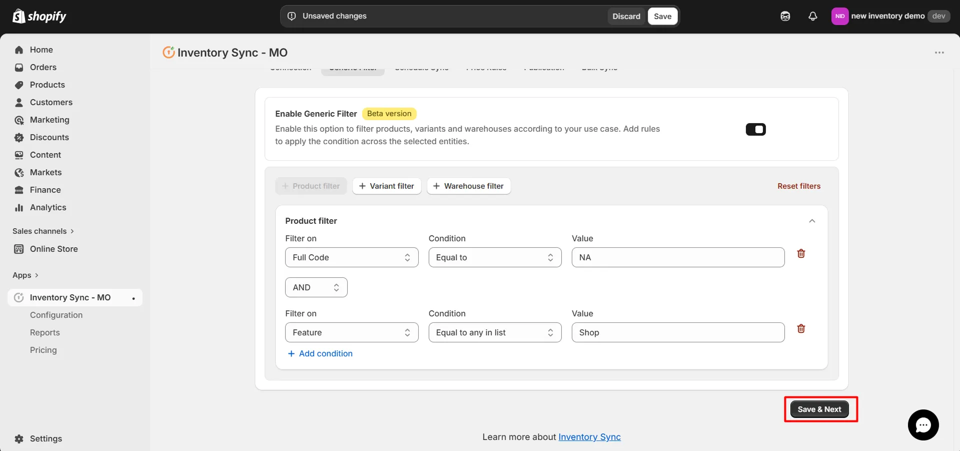 Shopify Amrod Integration - Save Workflow Settings