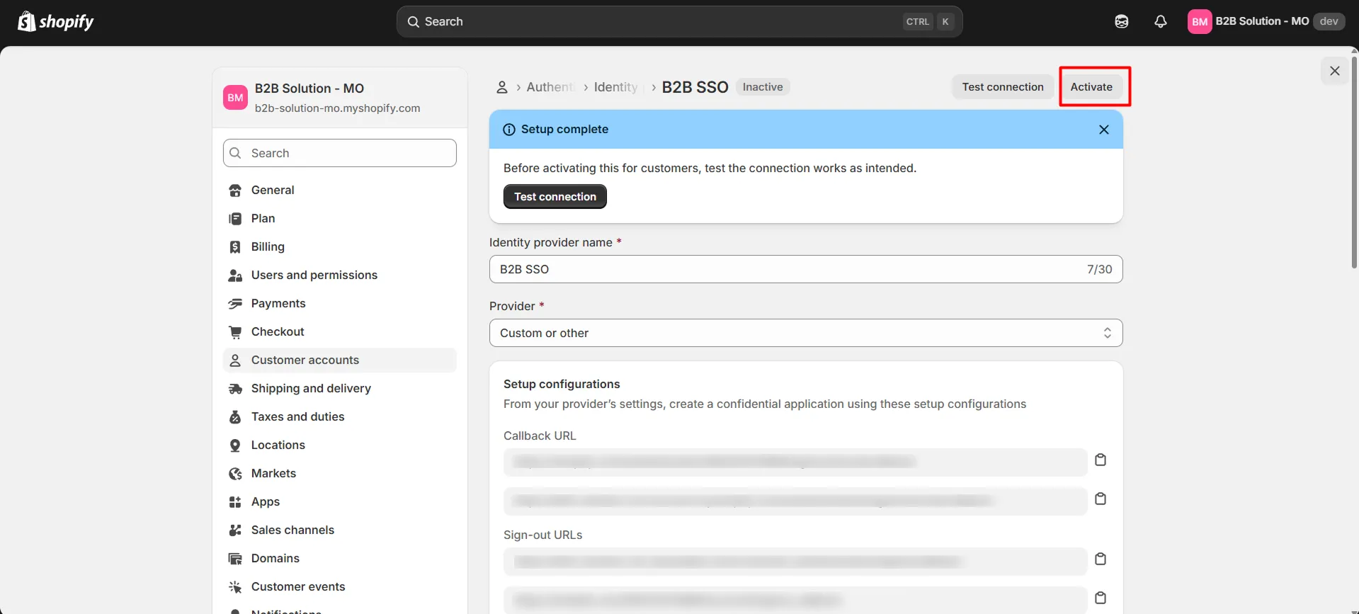 Activate identity provider