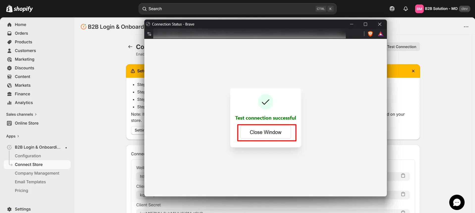 Test connection successful