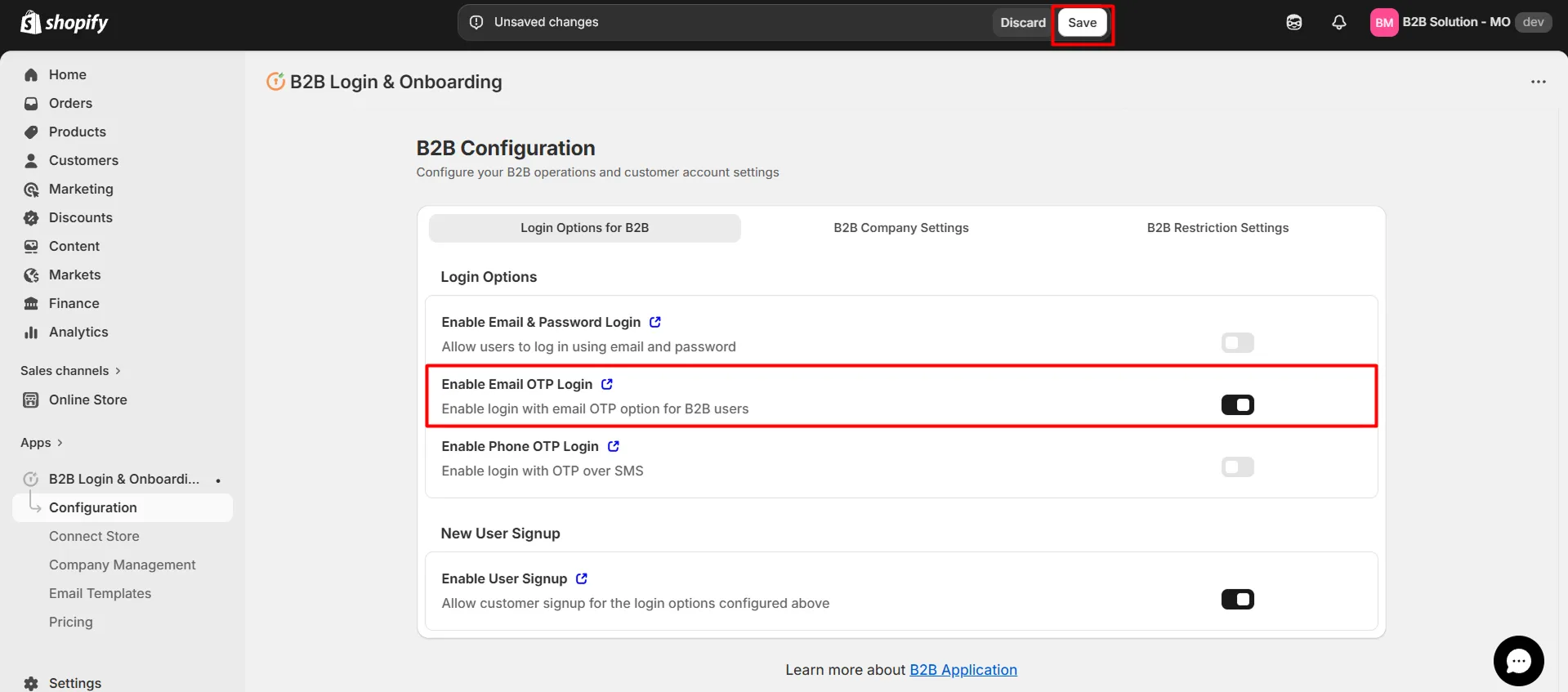 Enable Email OTP Login
