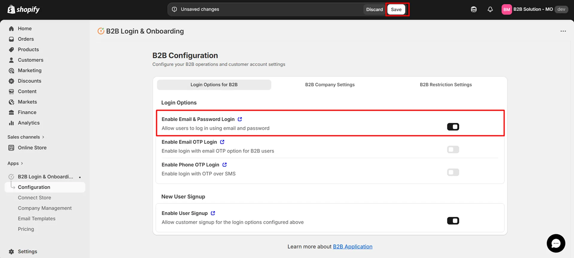 Shopify B2B Email Password Login