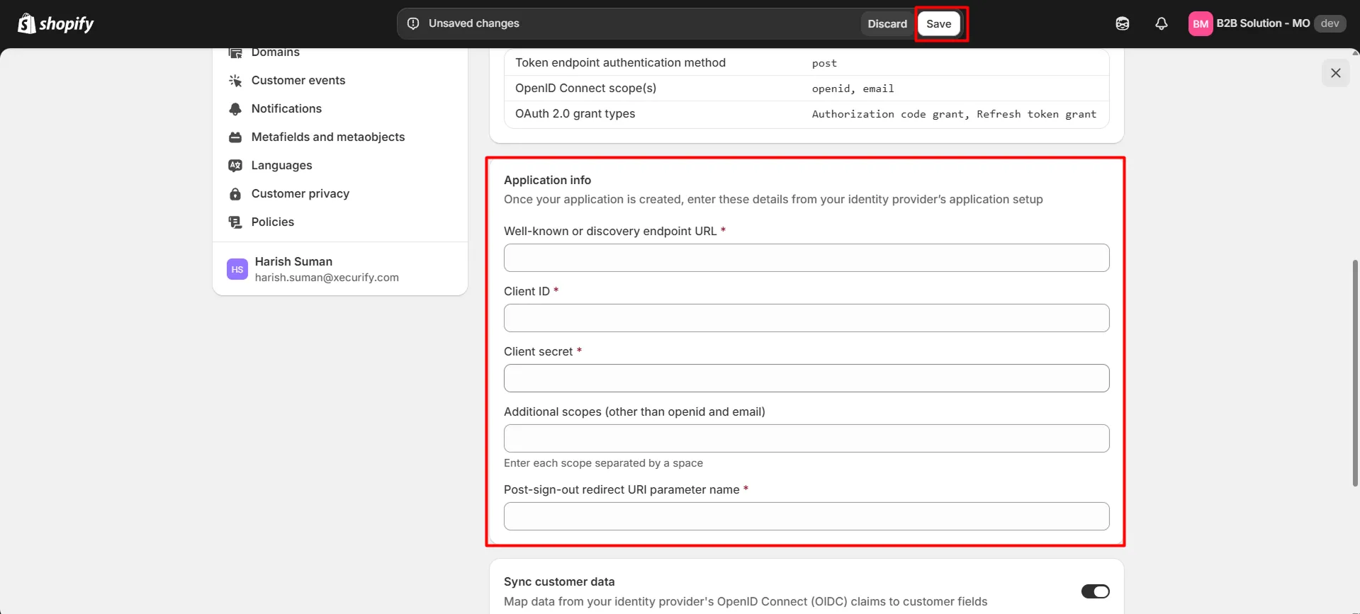 Paste application info and save