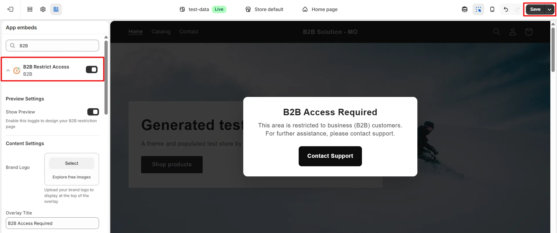 Save B2B Restrict Access extension