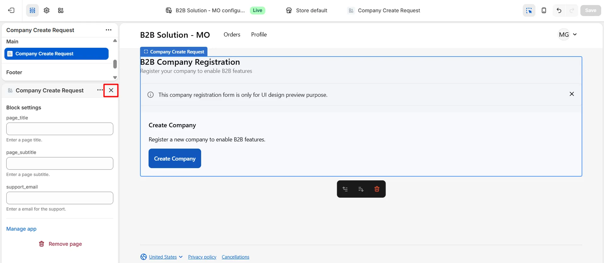 Close theme editor using the X button