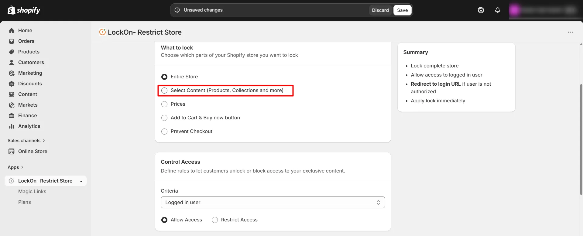 Shopify LockOn Restrict Content Application - - Lock selected content