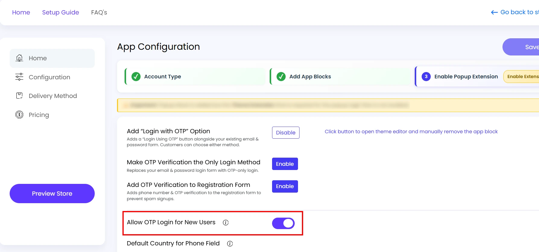Shopify OTP Login - Allow New Users to Login via OTP