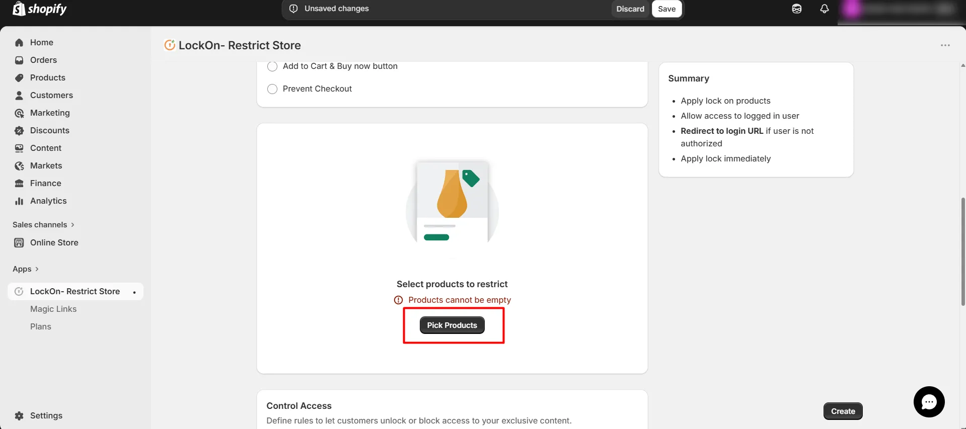 Shopify LockOn Restrict Content Application - - Select Collections
