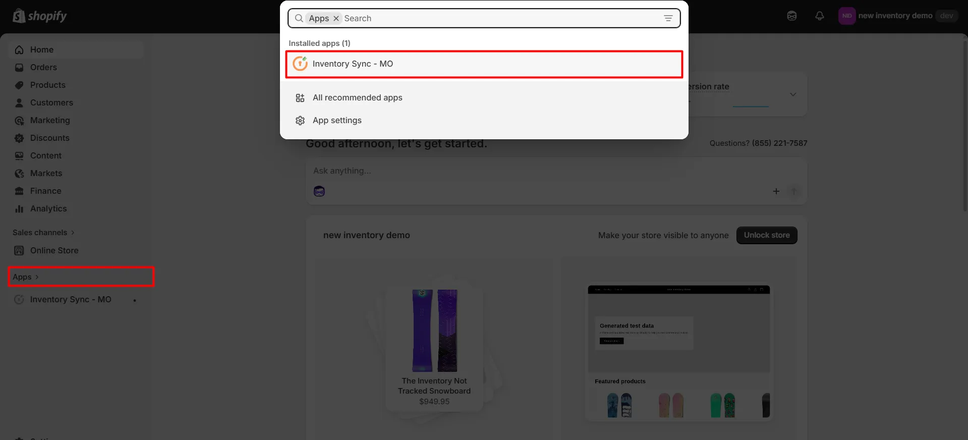 Shopify SanMar Integration - Navigate to Inventory Sync application
