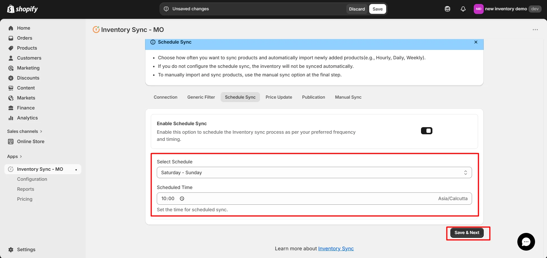 Shopify SanMar Integration - Schedule sync interval