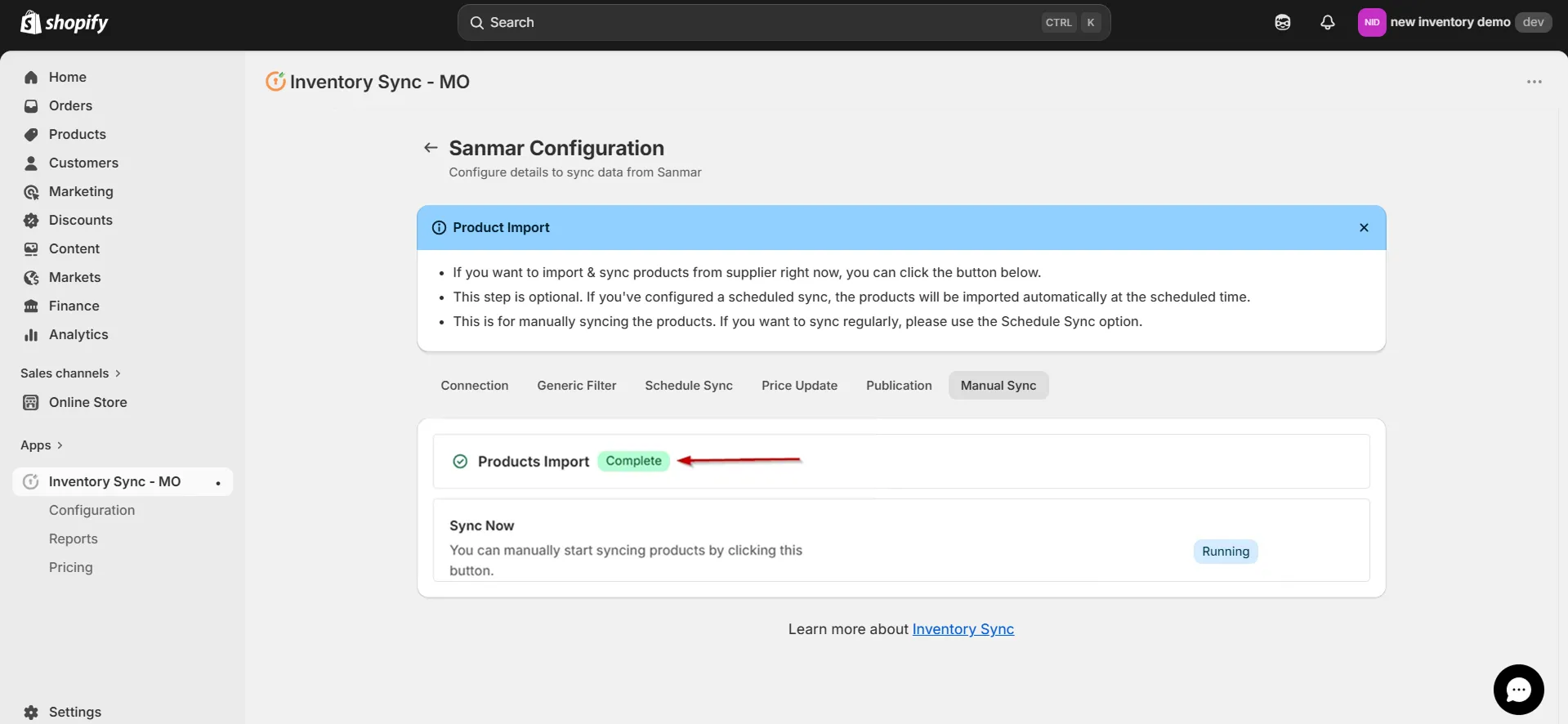 Shopify SanMar Integration - Product import in progress