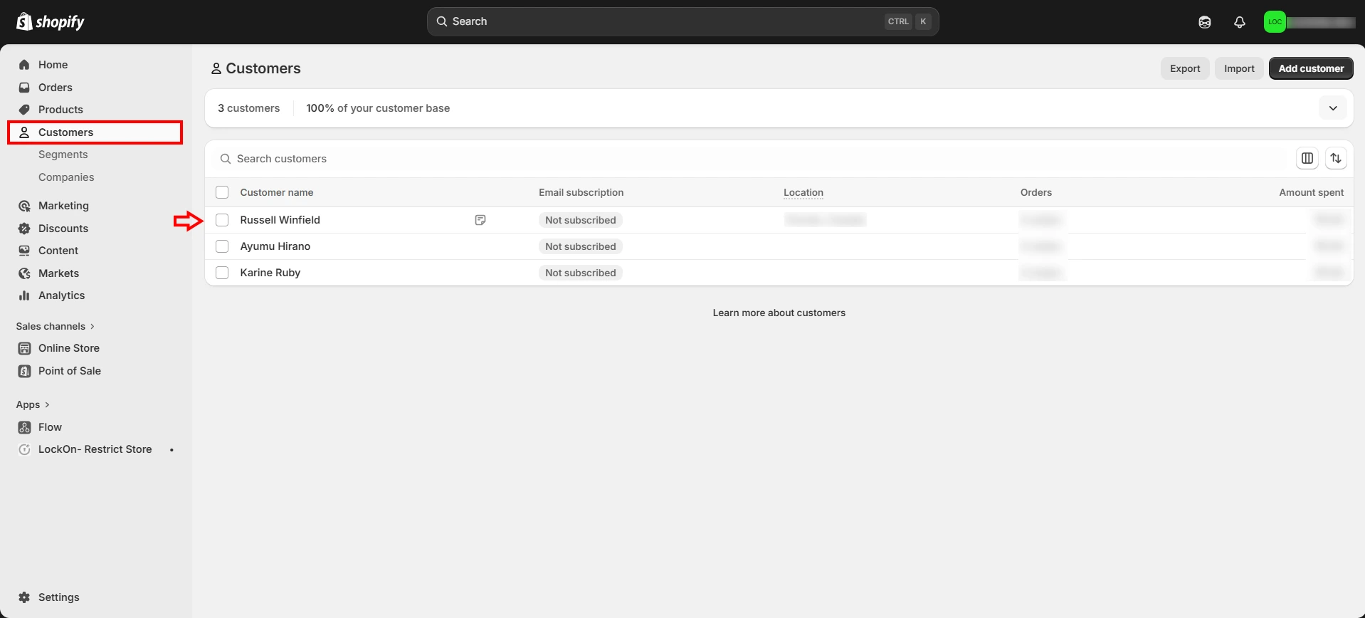 Open Customer Profile in Shopify