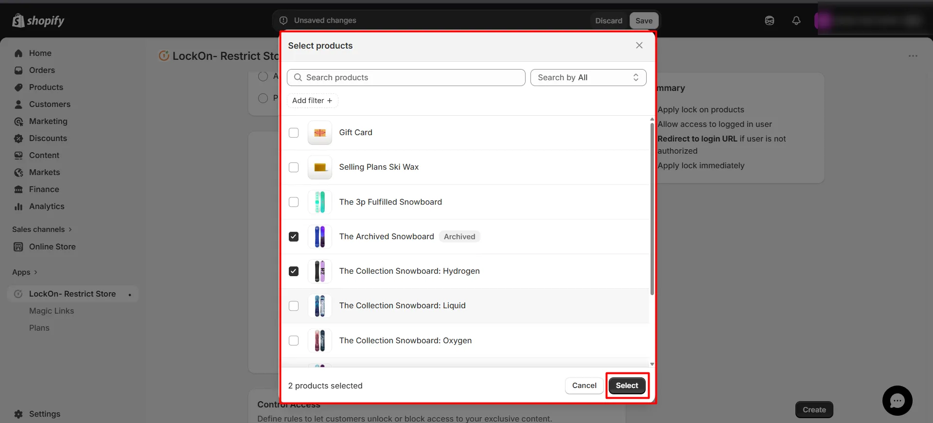 Shopify LockOn Restrict Content Application - - Select Collections