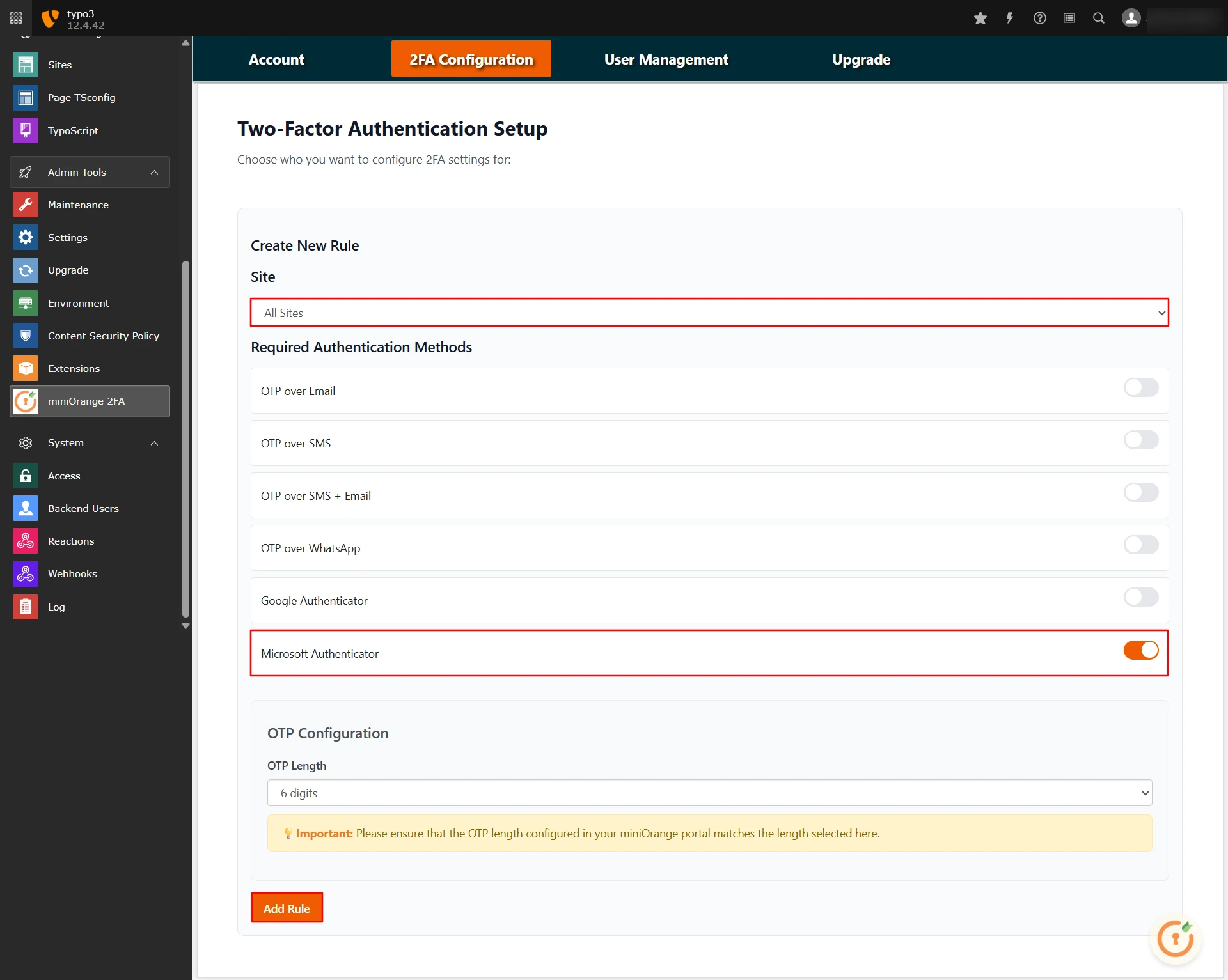 TYPO3 2FA - TYPO3 2 Two Factor Authentication - 2FA for TYPO3 - Microsoft Authenticator