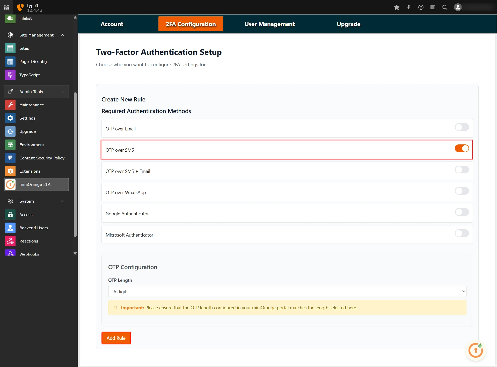 TYPO3 2FA - TYPO3 2 Two Factor Authentication - 2FA for TYPO3 - OTP Over SMS