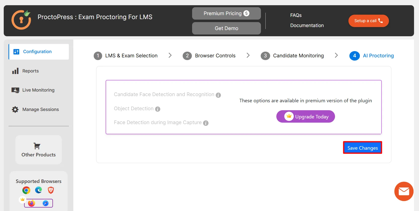 Online Exam Proctoring Plugin - AI Proctoring tab