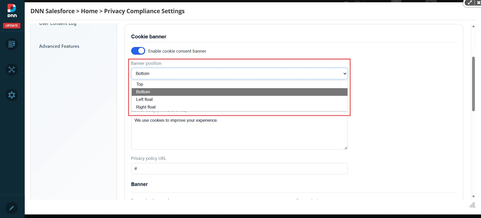 miniOrange DNN Privacy Compliance - Banner position