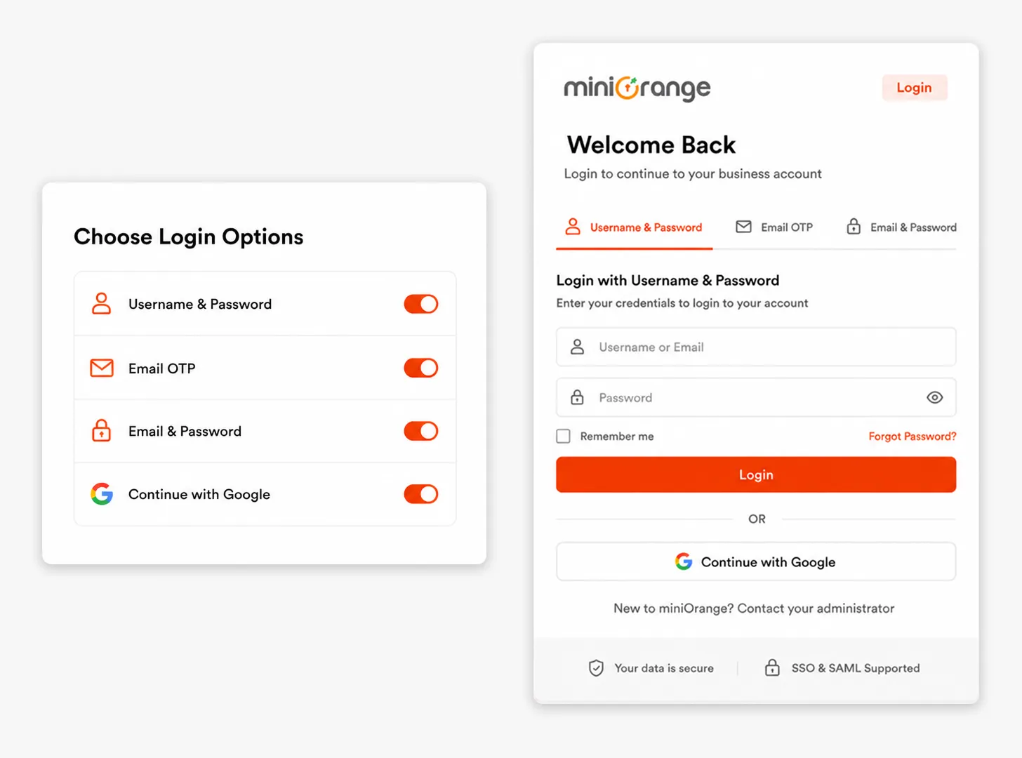 Step 1 preview: configure login methods and separate signups per option