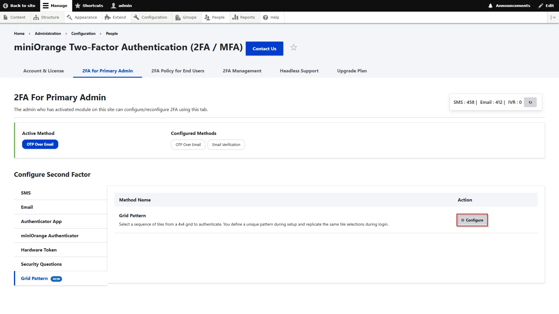 Drupal 2FA Grid Pattern - Click Configure