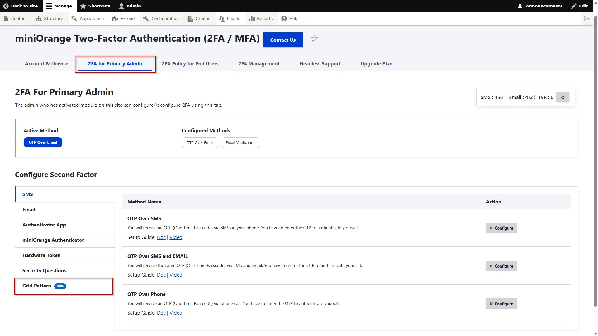 Drupal 2FA Grid Pattern - Navigate to Grid Pattern