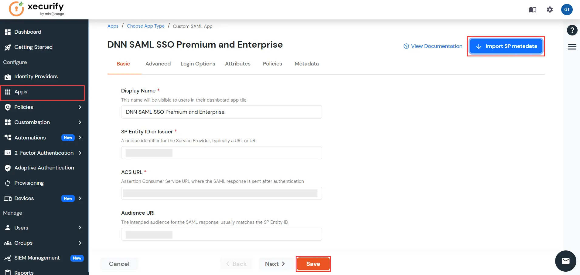 DNN SAML Single Sign-On (SSO) using miniOrange as IDP - Import SP Metadata