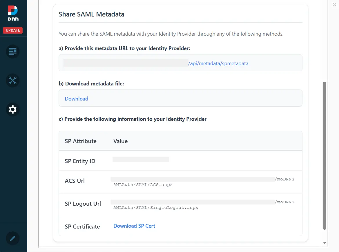DNN SAML SSO - Share SAML Metadata