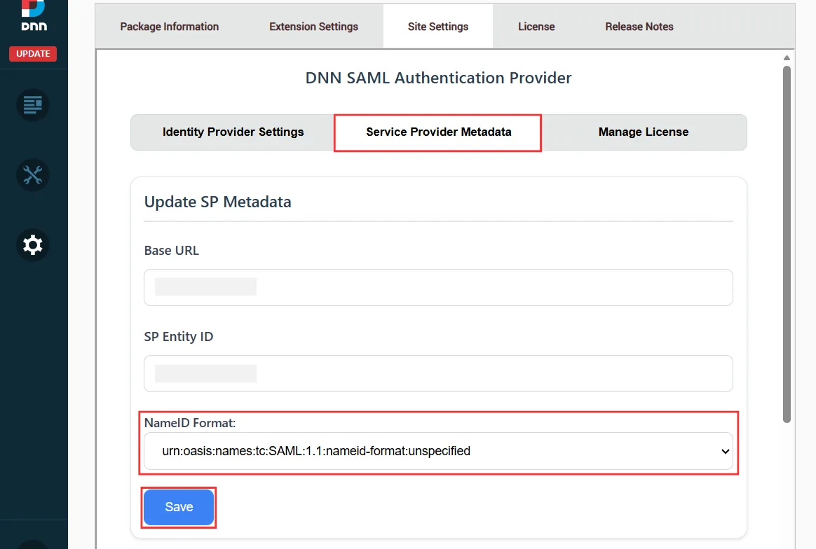 DNN SAML SSO - Service Provider Metadata Button