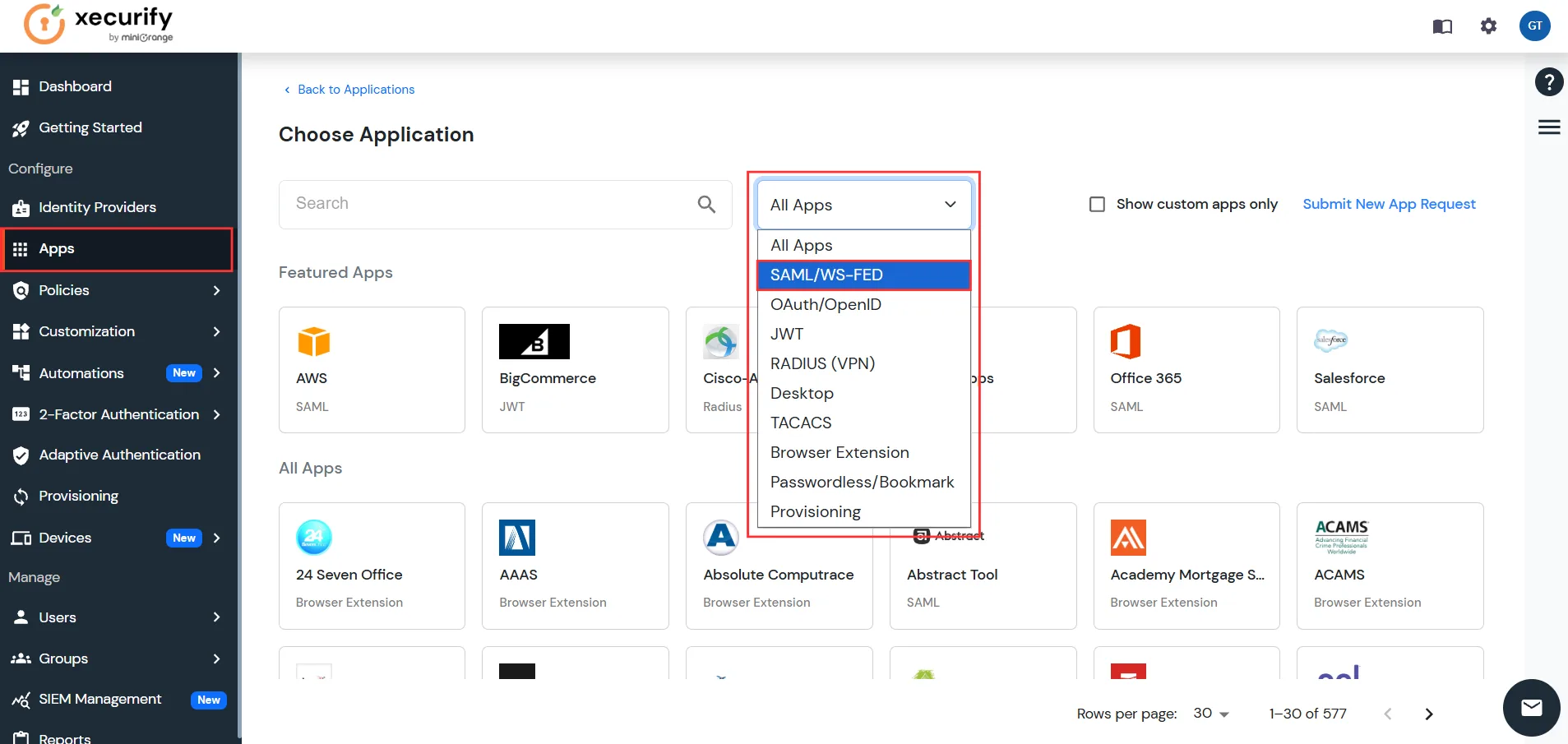 nopCommerce SAML Single Sign-On (SSO) using miniOrange as IDP - Choose application type