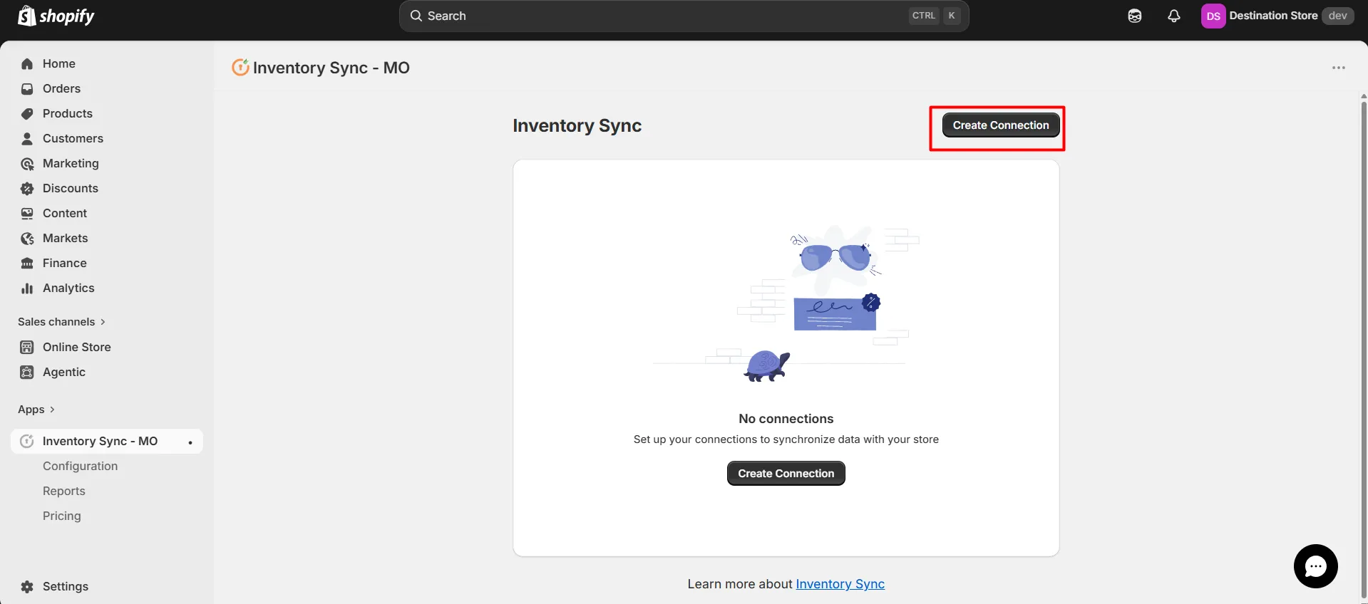 Shopify Inventory Store to Store Sync - Create Connection
