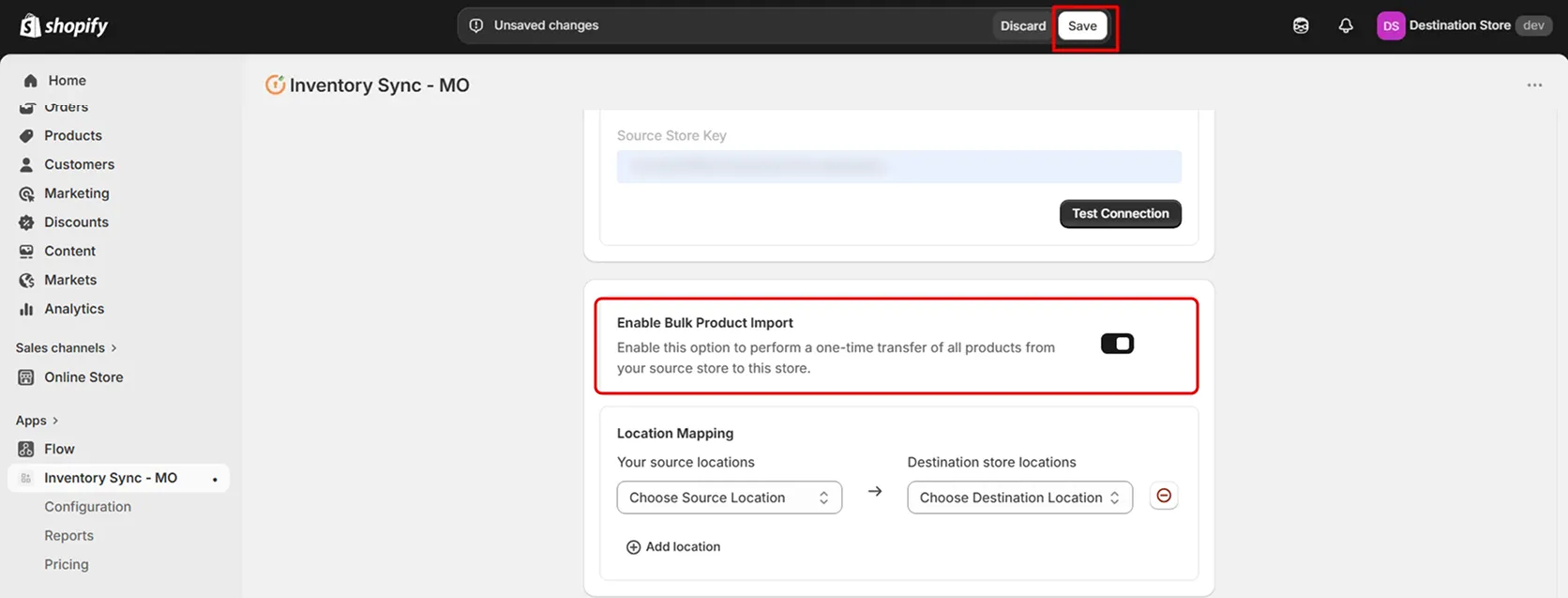 Shopify Inventory Store to Store Sync - Enable Bulk Product