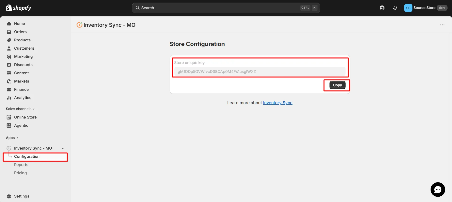 Shopify Inventory Store to Store Sync - Destination Unique Key