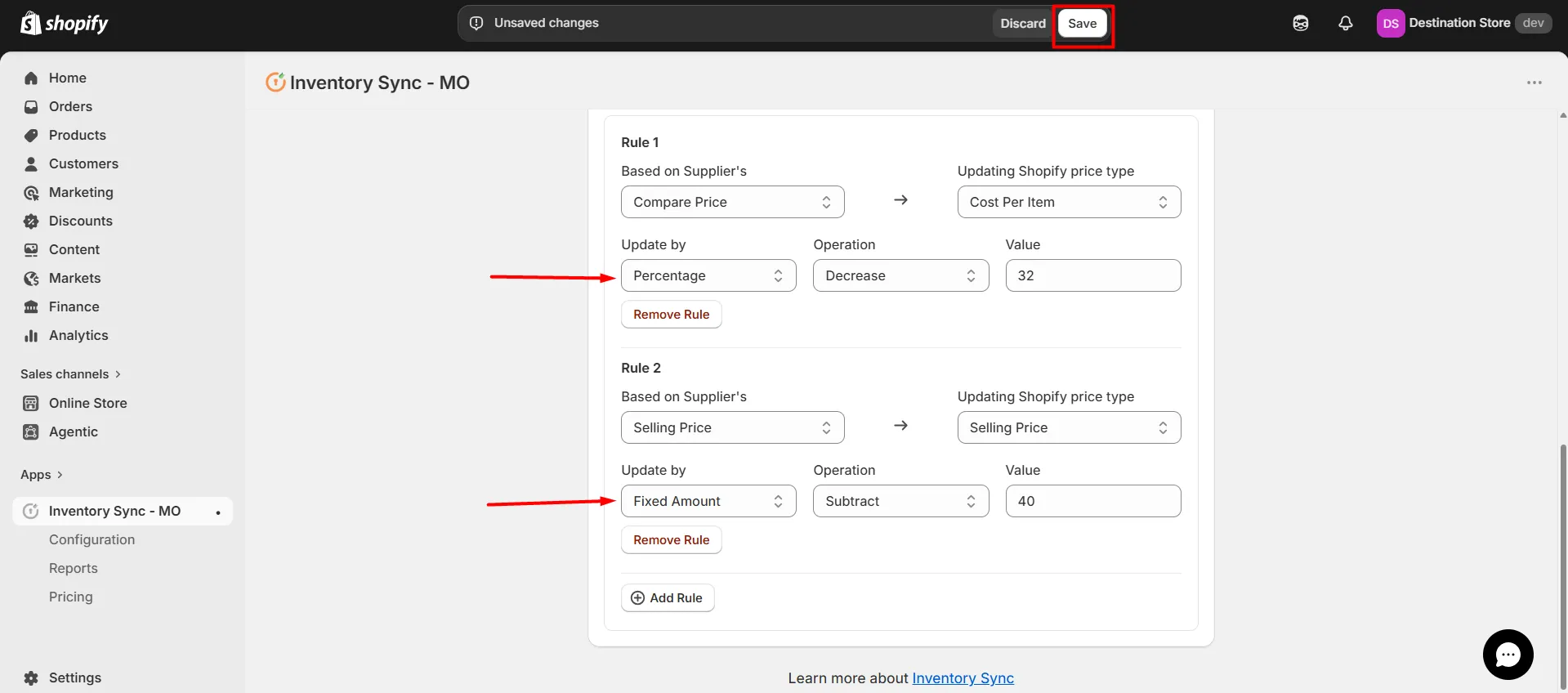 Shopify Inventory Store to Store Sync  - Price rule