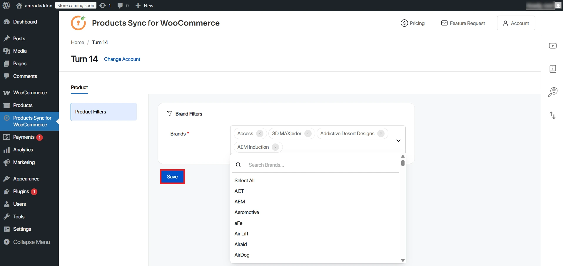 WooCommerce Product Sync - click start sync