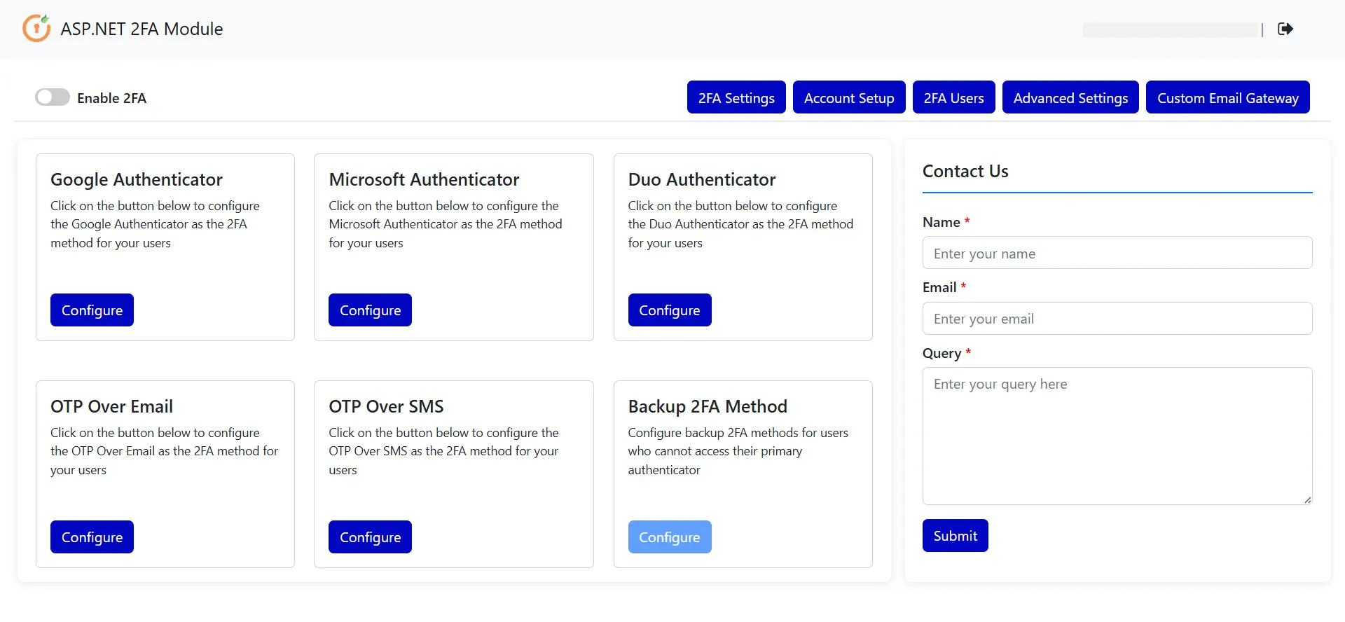 ASP.NET 2FA Dashboard