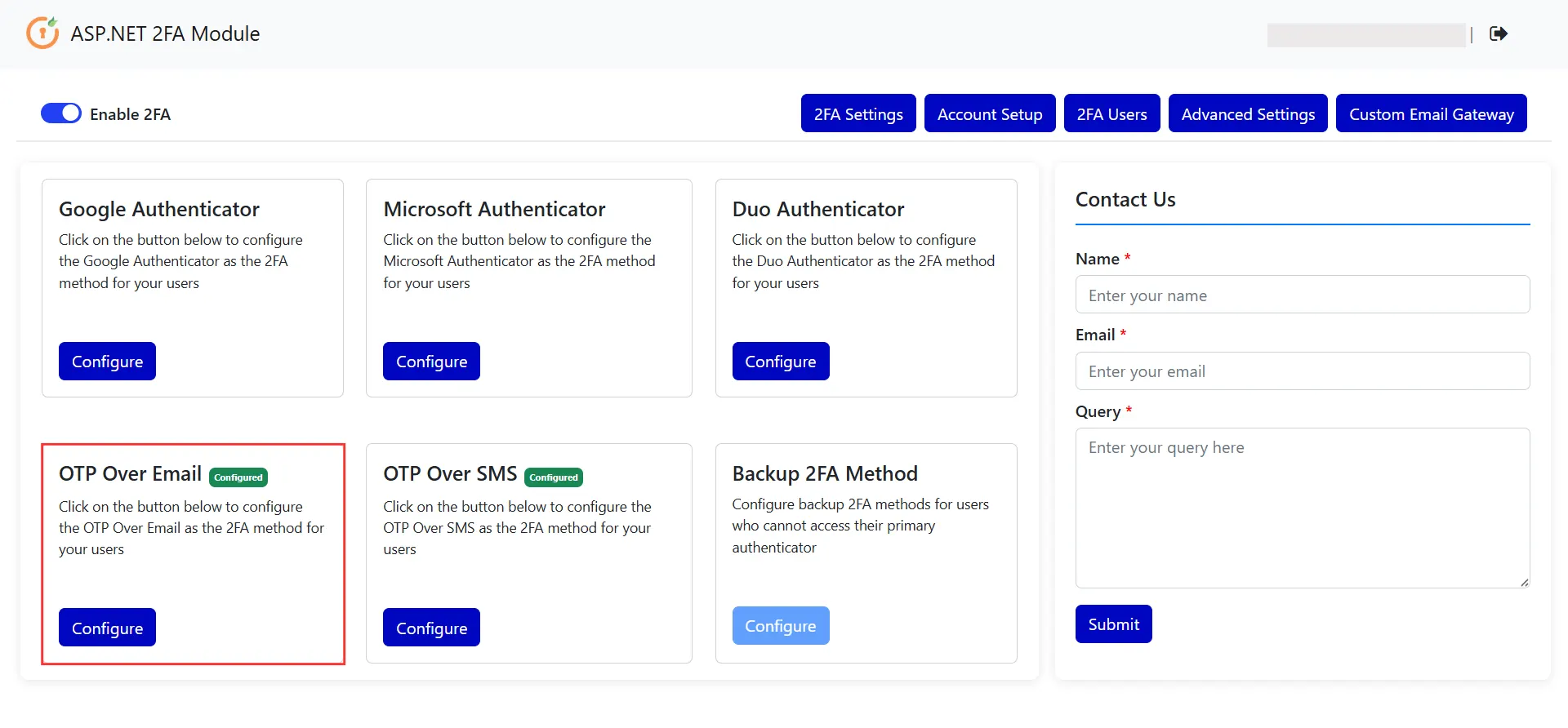OTP over Email - Method Configured