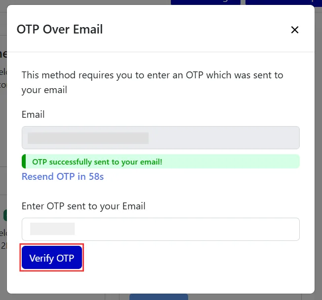 OTP over Email - Verify OTP